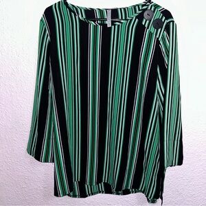 By Design Women’s XL Green and Black Striped Blouse